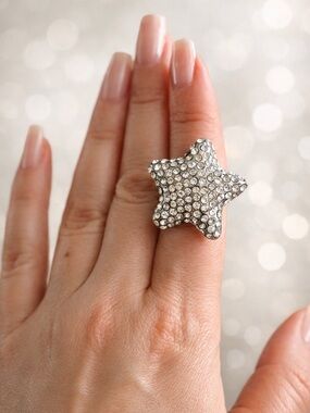 Crystal Star Statement Ring - Silver